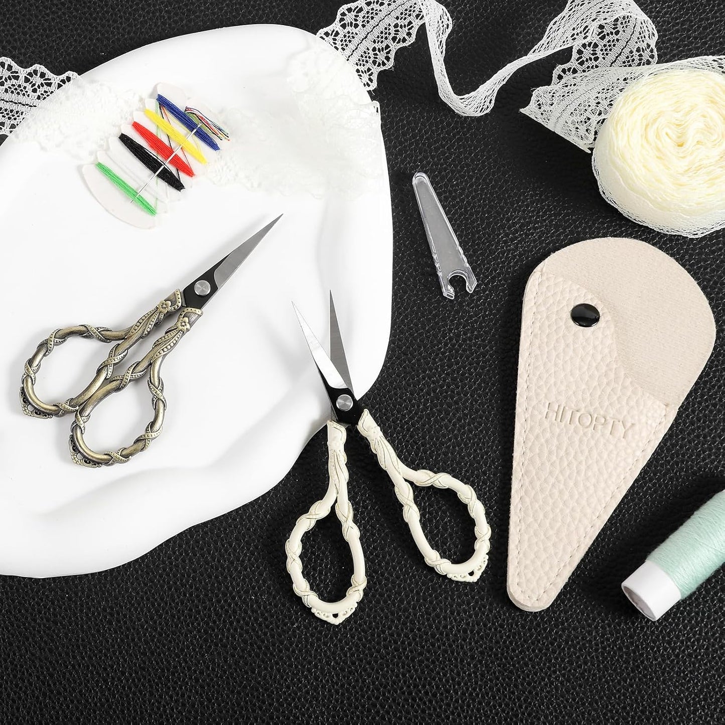 Sewing Scissors Small Sharp Vintage Embroidery Scissors, Tip Detail Thread Cutting Scissor for Craft Needlework Cross Stitch Daily Use Travel Shears with Cover