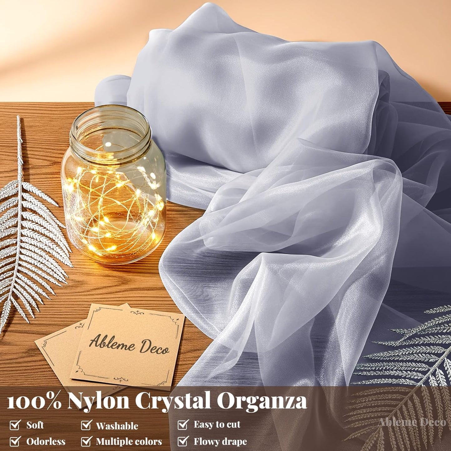 Organza Fabric by The Yard, 60 Inch Wide 3 Yards (9 ft) Long Sheer Fabric for DIY Sewing Projects Wedding Decorations Party Backdrops Curtains (Gray)