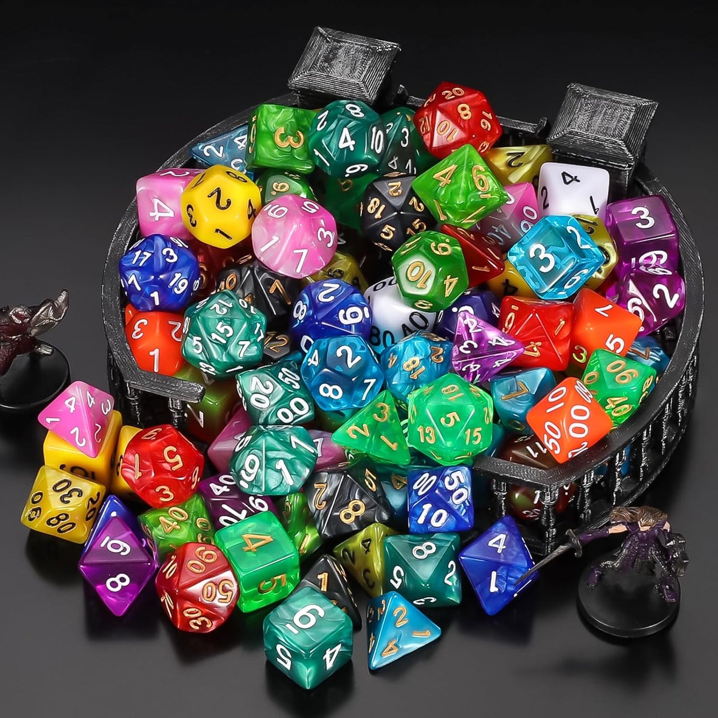 QMay DND Dice Set 15 X 7 Polyhedral Dice (105pcs) with 1 Large Flannel Bag, D&D Dice (D4 D6 D8 D10 D% D12 D20) for Dungeons and Dragons RPG MTG Table Games
