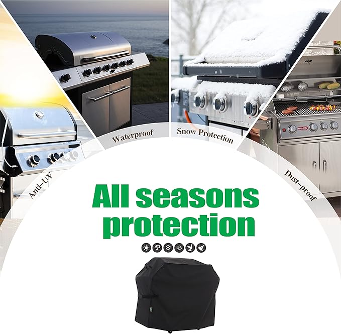 F&J Outdoors Grill Cover, Waterproof Anti-UV for 3-4 Burner Charcoal Gas BBQ, 52Wx25Dx44H in, Black