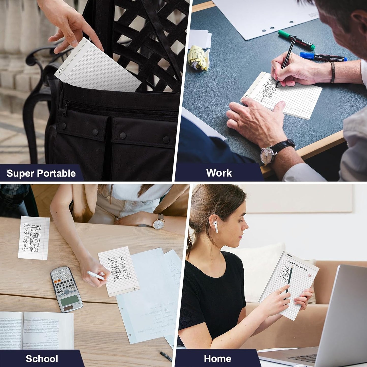 ViVin 5 x 8 Inch Legal Pads, 12 Pack, Narrow Ruled, 50 Sheets Per Writing Pad, Perforated Note Pads Ideal for Home, Office, Business, 600 Sheets, White Paper