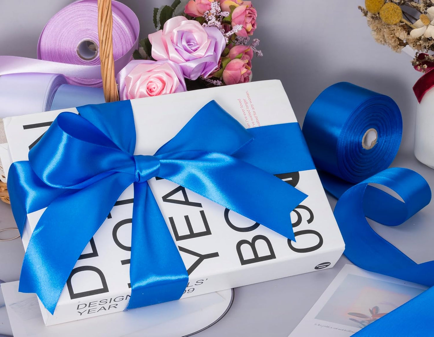 2 Inch Royal Blue Solid Satin Ribbon, 50 Yards Craft Fabric Ribbon for Gift Wrapping Floral Bouquets Wedding Party Decoration