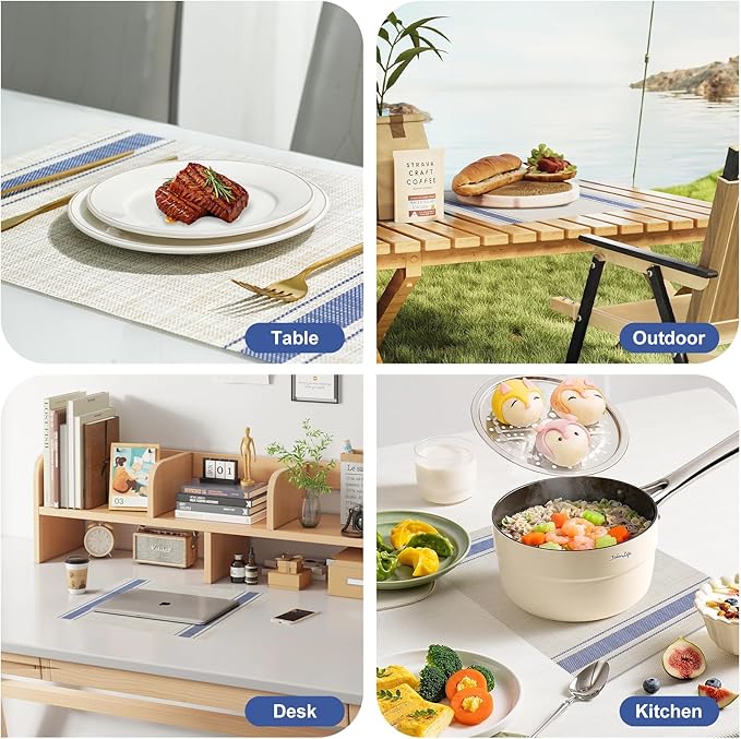 Placemats Set of 8,Non-Slip PVC Weave Table Mats Easy to Clean,Heat Resistant Place Mats for Kitchen Dining Table Decoration Indoor Outdoor,Khaki Blue