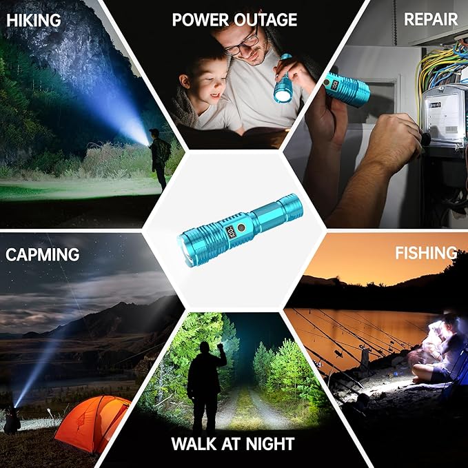 Flashlights High Lumens Rechargeable, LED Super Bright Flash Light Long Beam, Zoomable Linternas with LCD Digital Display, 5 Mode, Waterproof, Powerful Tactical Flashlight for Emergencies Camping Gift