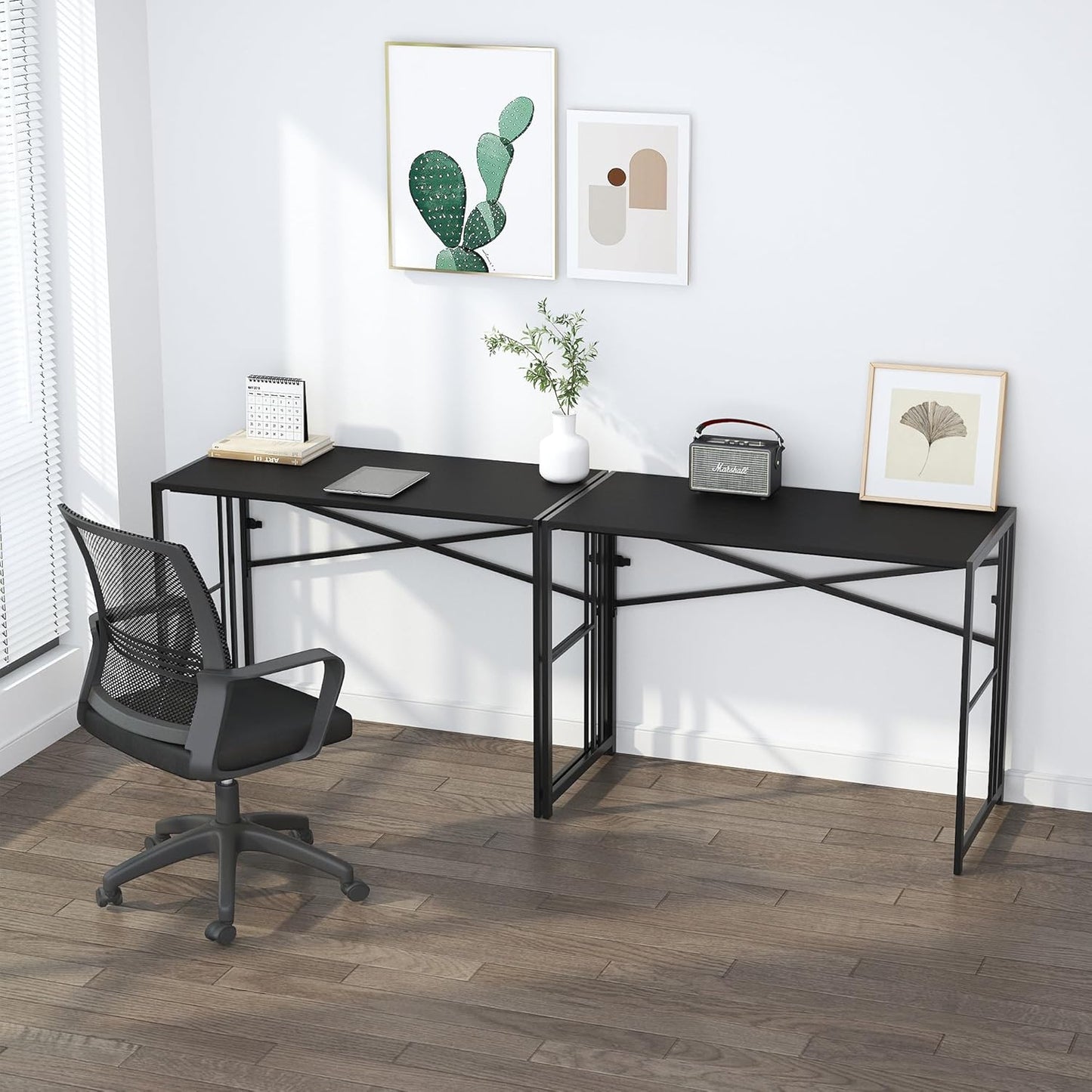 Folding Desk 40 inch Writing Gaming Computer Camping Desk, No Assembly Required Home Office Table, Black