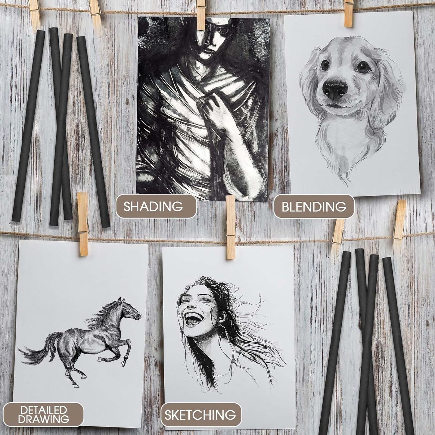 Gueevin 200 Pcs Willow Charcoal Sticks, Willow Charcoal, Artists, Beginners, Students, Perfect for Sketching, Drawing, Shading, and Fine Art Christmas Gifts for Art (2-4mm,4-5mm,5-7mm,7-9mm)