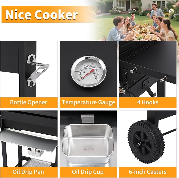 4-Burner Propane Gas Grill, 38250 BTU BBQ Grill with Cast Iron Grates, 302 Sq. In. Cooking Area, Foldable Side Shelves, Portable Outdoor Camping Patio Grill, Black