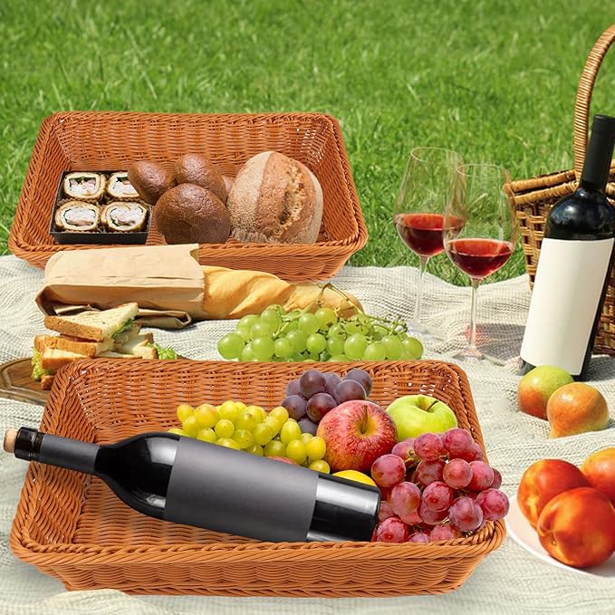 5 PCS 13.8x9.8 Inch Wicker Bread Basket, Woven Serving Basket, Tabletop Food Serving Basket for Restaurant, Bakery, Family Party, Hotel Serving, Fruits, Vegetables and Snacks, Brown