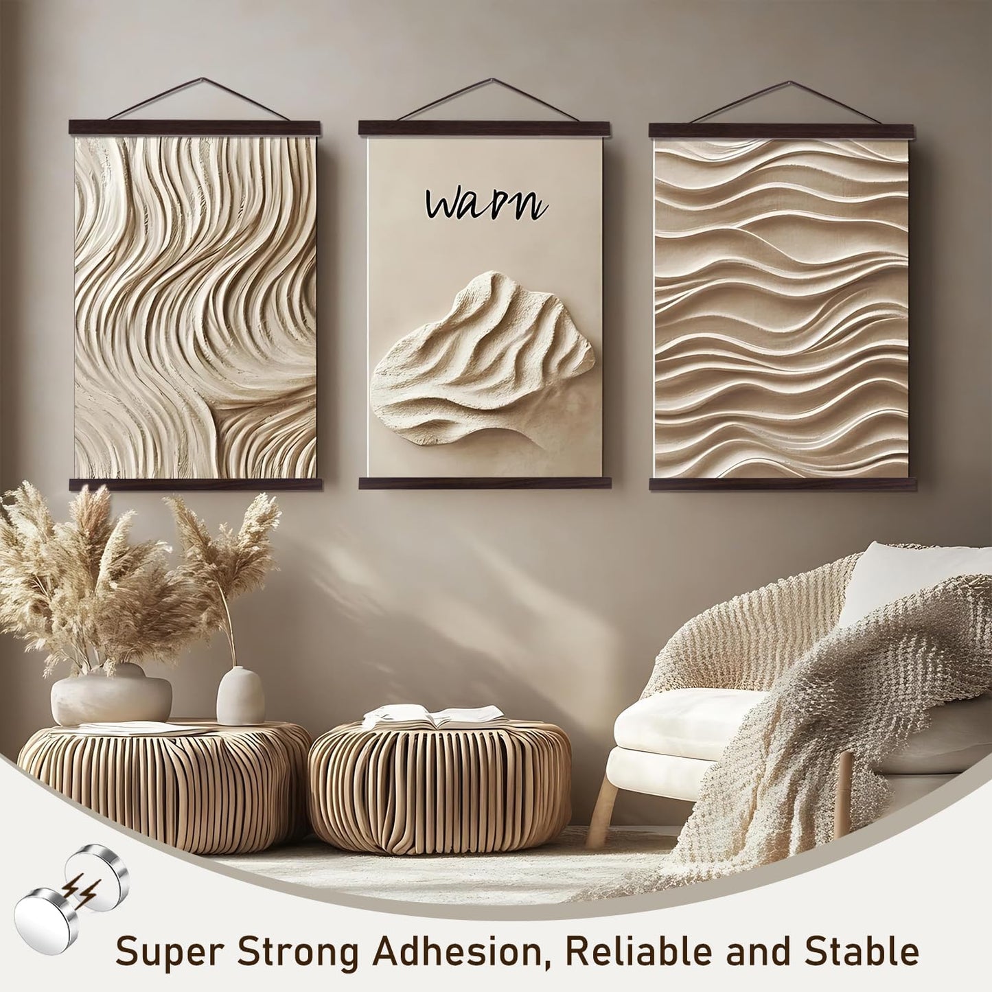 Artmag Magnetic Poster Hanger Frame, Light Wood Wooden Magnet Canvas Artwork Print Poster Hangers for 14x17 14x20 14x22 Frames Hanging Kit (Walnut, 14")