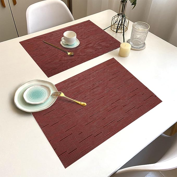 Placemats Set of 12 Washable&Wipeable Place mats for Dining Table Kitchen Indoor Outdoor Table Mats Heat Resistant Non Slip Woven Vinyl Table Placemats (Red,12PCS)