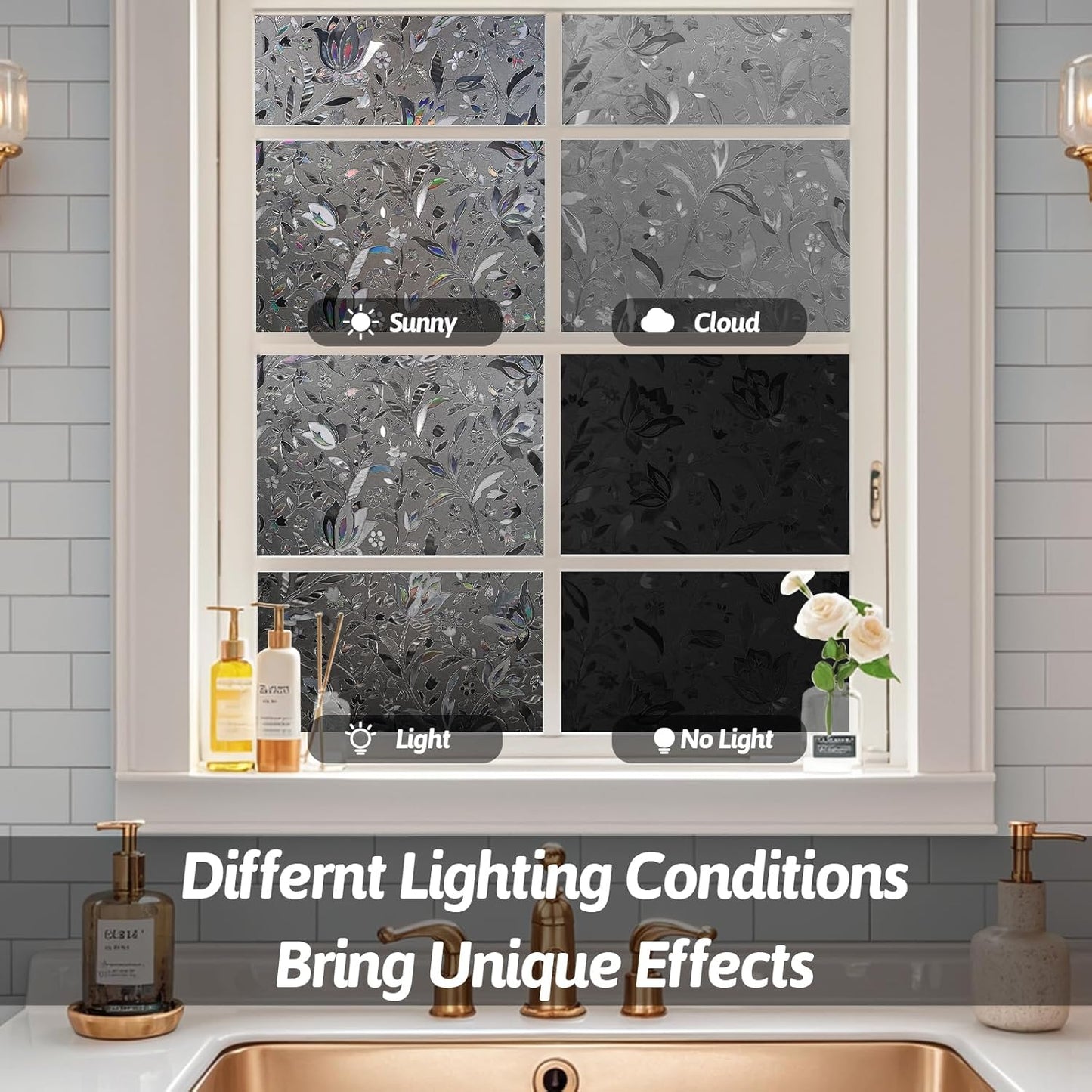 NINETREX Window Privacy Film,Decorative Window Film Frosted,Stained Glass Window Cling,Heat Blocker Non-Adhesive for Home,Grayish Black 29.5 x 78.7inch