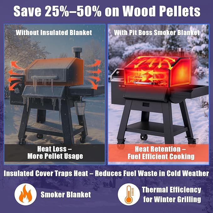 Grill Thermal Insulated Blanket for Pit Boss Platinum Laredo 1000 PB1000PL Pellet Grill fits Pit Boss Laredo 1000 Grill Wood Pellet Grill Smoker Insulation Blanket for Winter Cooking