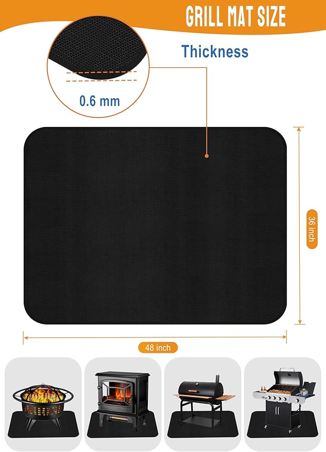 Large 48 x 36 inches Under Grill Mat for Outdoor Grill, Fireproof Grill Mat, Fireplace Hearth Rug, Fire Pit Mat, Oil Proof Waterproof Under Grill Floor Mats BBQ Protector for Decks and Patios