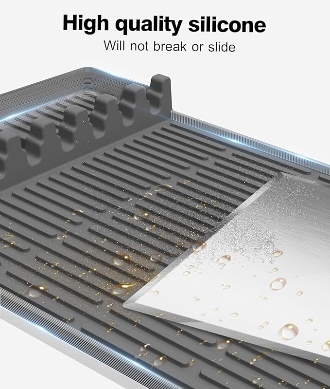 Silicone Griddle Tools Mat for Blackstone - Large Silicone Spatula Mat with Drip Pad - Griddle Mats BBQ Grill Accessories - Side Shelf Mats Grill Pad for Blackstone Griddles Accessories(Gray)