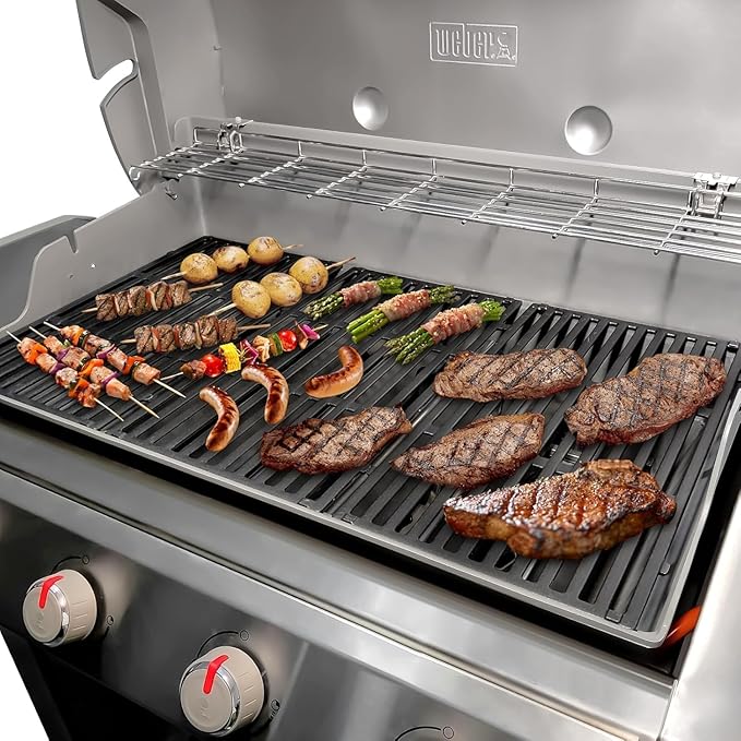 QuliMetal 66089 66097 Grill Grates for Weber Genesis 2 E-410/E-415/E-435, Grill Parts for Weber GS4 Genesis II/LX E-440 Series Gas Grills, 18.7" Cast Iron Replacements for Weber 66089 66097