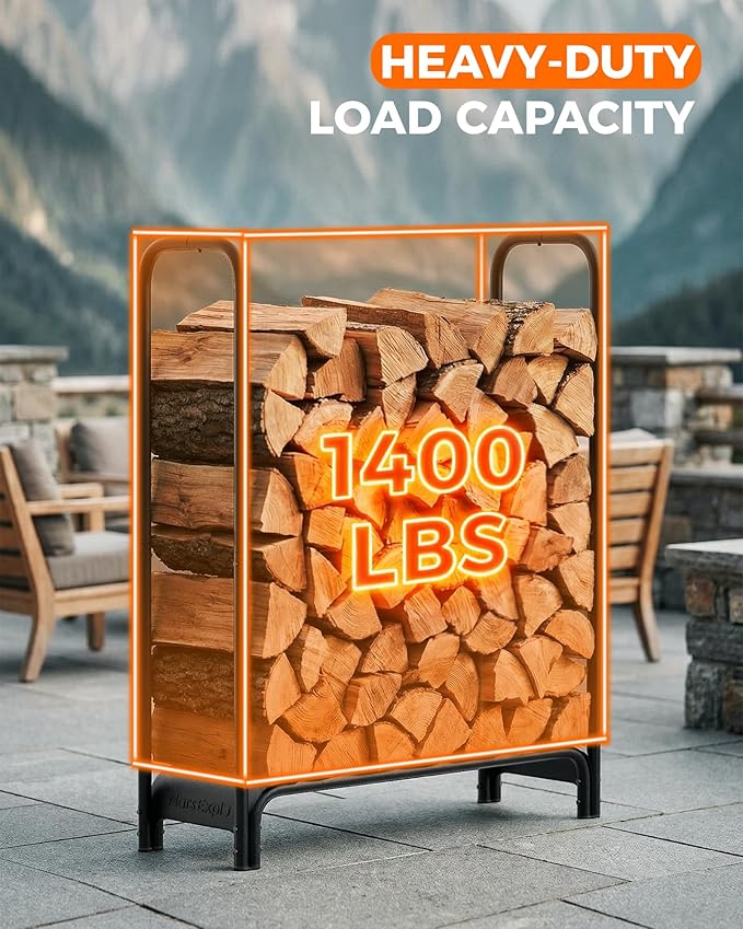 3ft Firewood Log Rack with Cover Outdoor, Heavy Duty Indoor Outdoor Firewood Storage Log Rack with Cover Combo Set Black