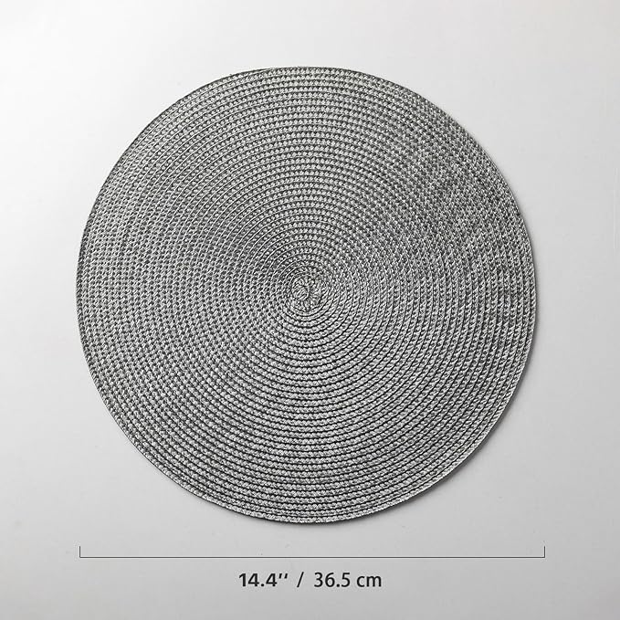 Round Placemats Set of 8 Plastic Woven Placemats Washable Wipeable Table Mats for Dining Table Heat Resistant Non-Slip Circle Place Mats (Gray)