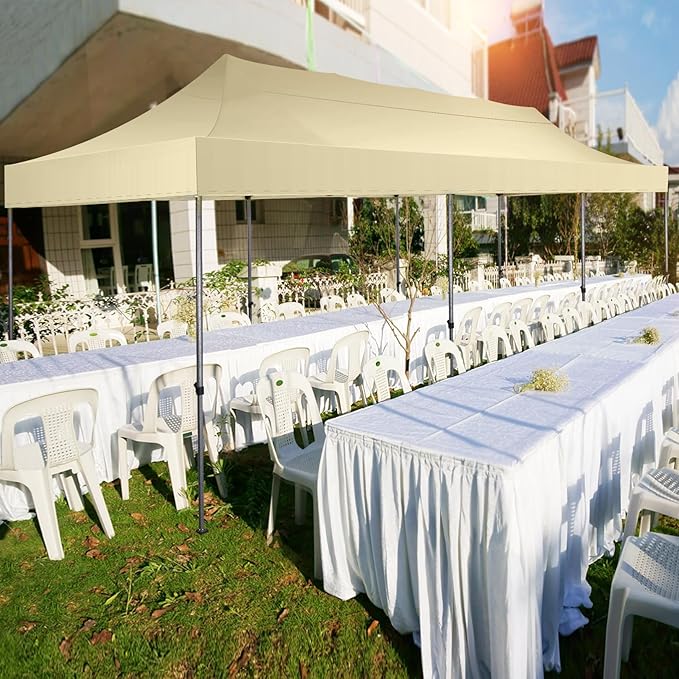 COBIZI 10x30 Pop up Canopy Tent 10x30 Canopy with Sidewall Waterproof Heavy Duty Commercial for Parties Outdoor Garden Gazebo Tent, Carry Bag with Wheel(10x30ft with Sidewalls,Khaki)