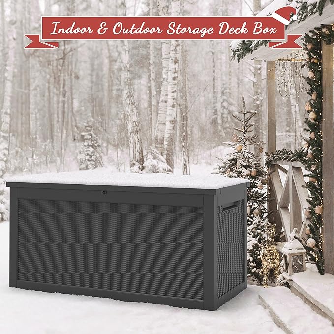 NUNU LAB 260 Gallon Outdoor Storage Box, Large Resin Deck Box with Double Wall Panels, Waterproof Patio Storage Bin for Garden Tools, Pool Accessories, Package Deliveries & Outdoor Gear