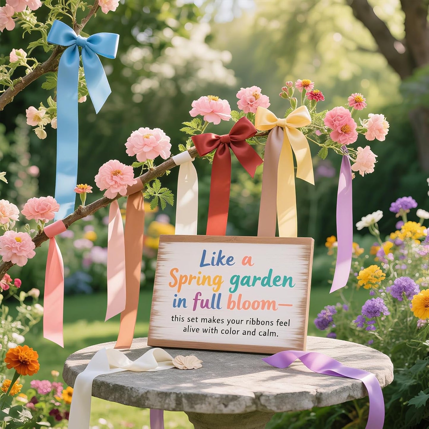 3/8 Double-Faced Satin Ribbon 50 Yards Set,“Morning Meadow”–10 Nature Colored Ribbon Bulk for Gift Wrapping, Crafts, Flower Bouquet, Easter, Wedding, Party Decor, Teacher Kids, Hair & Bows