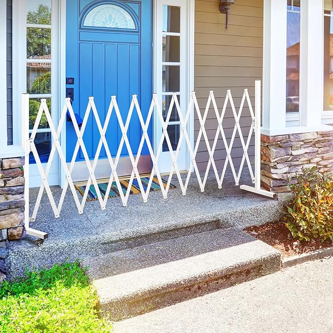 Aluminum Expandable Garden Fence, Portable Barricade Gate with Casters, Expansion Size 201×15.2×40.6 inches, Adjustable Flexible Fence Mobile Barricade Safety Barrier