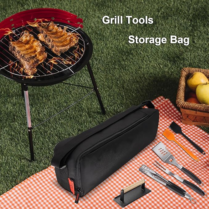 Grill Tool Organizer, BBQ Tool Storage Bag - 20" Heavy-Duty Storage Bag Waterproof 600D Oxford, Folding Design Gift for Camping, Tailgates, Outdoor BBQ Parties (20" Lx6 Wx5 H)