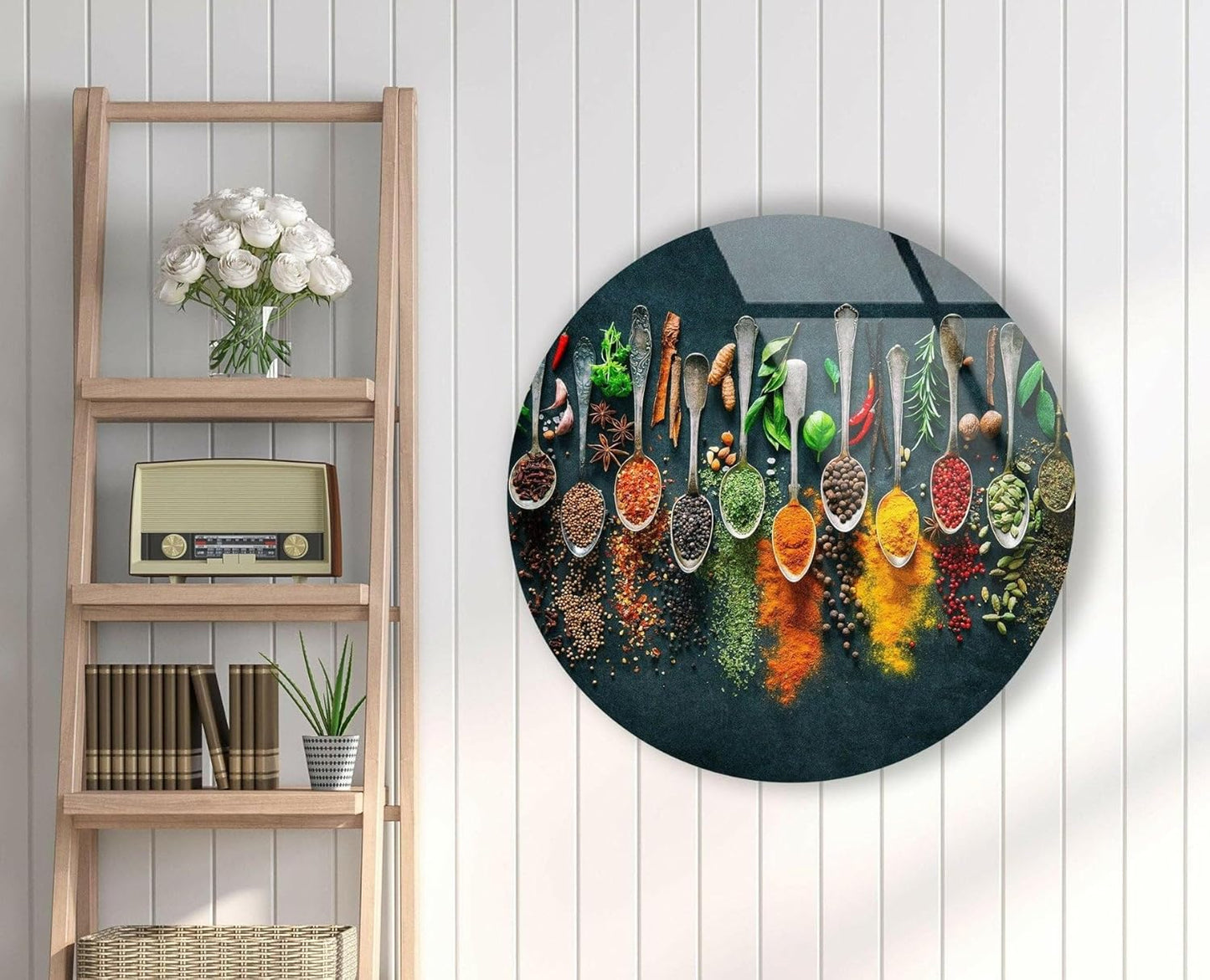 My Photostation.com 31.5''(80cm) Diameter Colorful Herbs Round Glass Wall Art Tempered Glass Printing Wall Decor Large Wall Art Wall Hangings