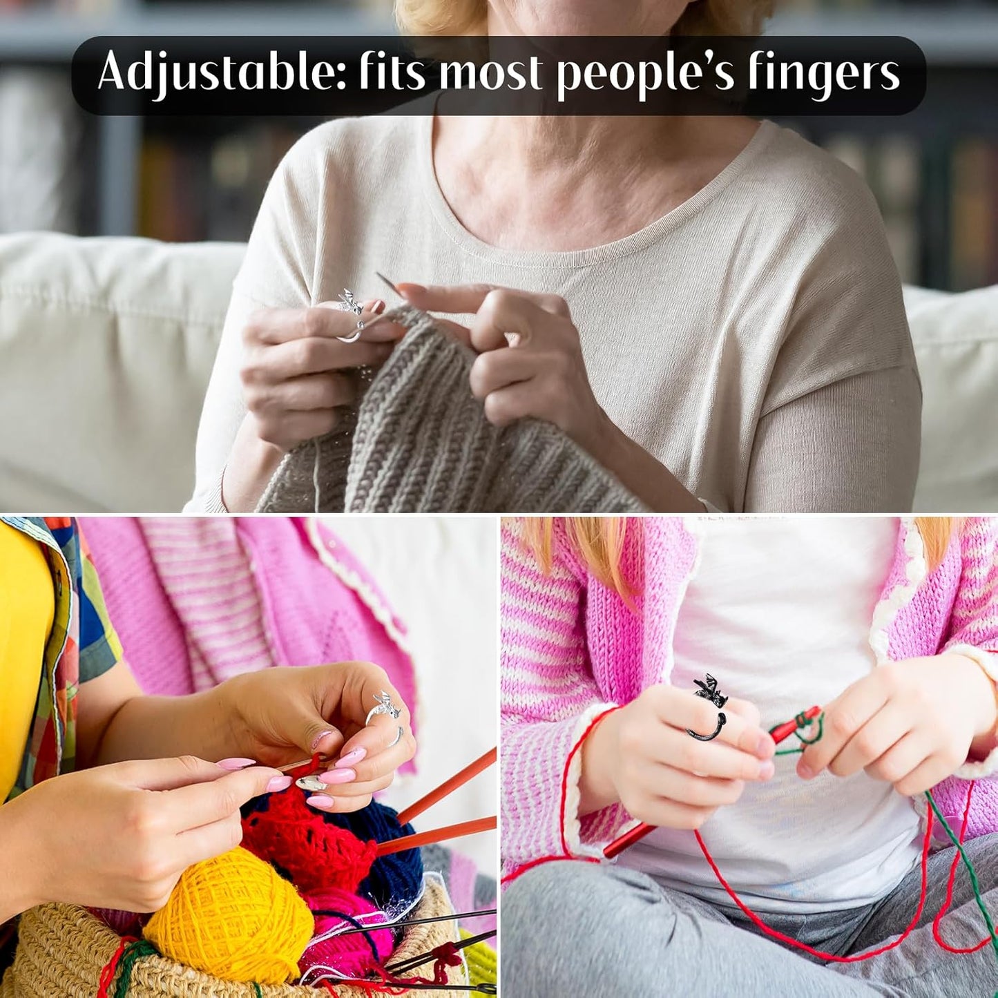 Wurosi 4PCS Crochet Rings, Dragon Tension Rings for Crocheting, Adjustable Crochet Tension Ring for Finger, Yarn Guide Rings for Crocheters Knitters Mom Grandma Gifts