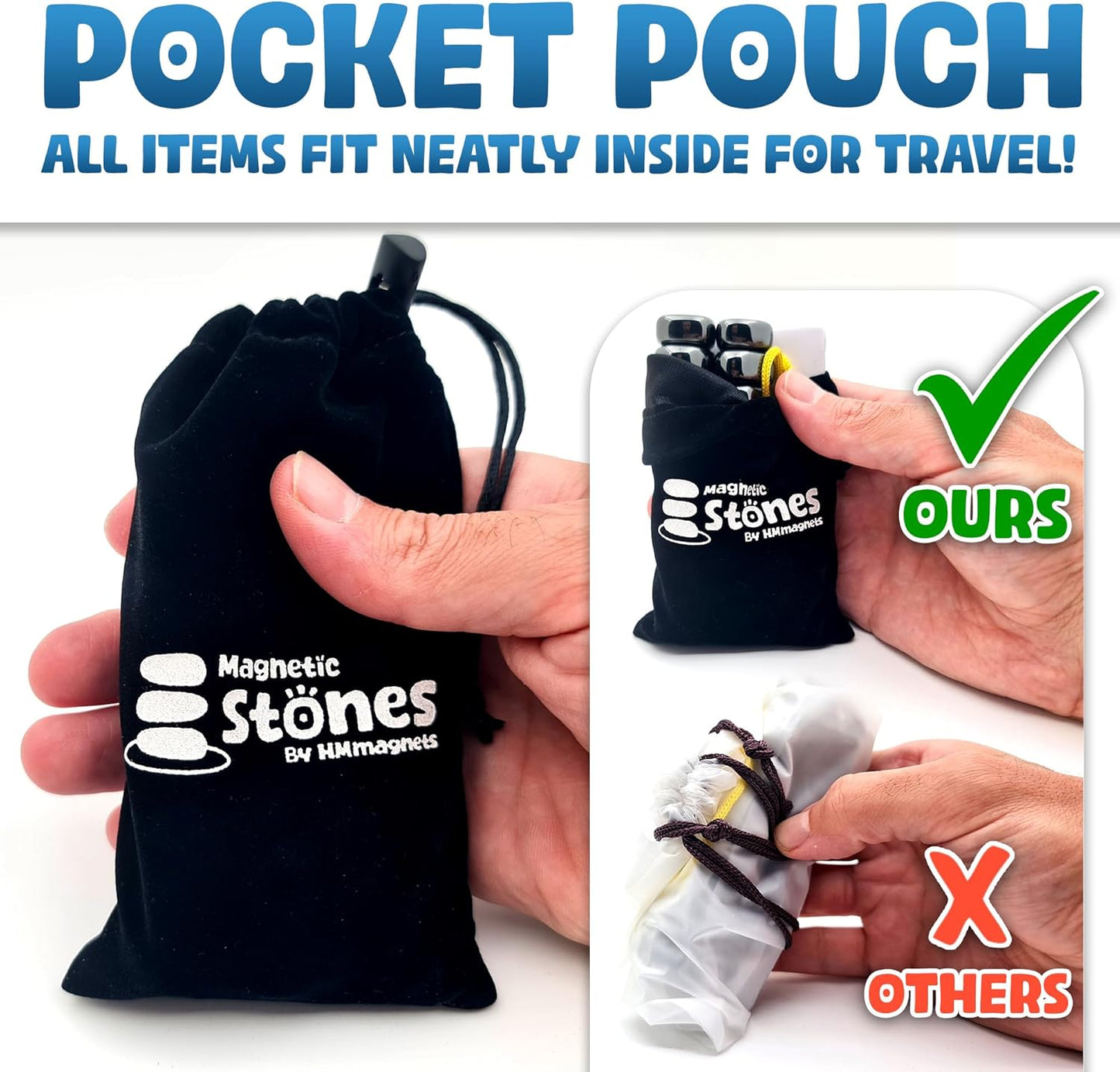 Upgraded (Multi-Level) Magnet Chess Game with String & Stones - Clear & Simple Instructions | Premium Set with 20 Larger & Stronger Stones, Adjustable Rope, 2 Dice & Travel Pouch | for Kids & Adults