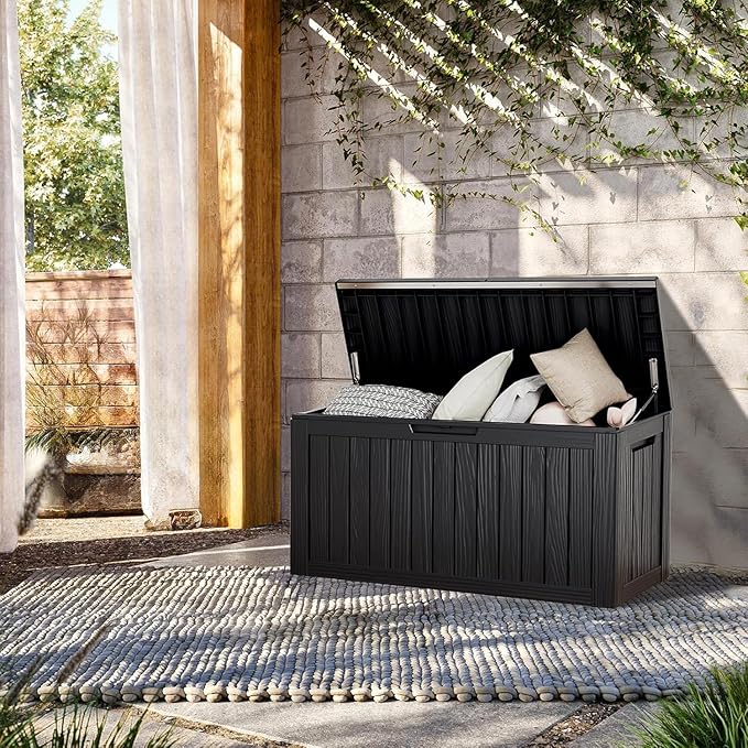 80 Gallon Resin Deck Box, Waterproof Outdoor Storage Box for Patio Furniture, Garden Tools, and Pool Accessories, Lockable UV-Resistant Storage Bin Bench Cabinet for Outside, Black