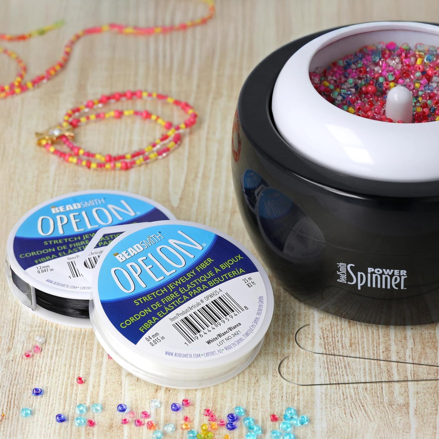 The Beadsmith Opelon Stretch Cord – Elastic Beading Fiber, Black, 0.7 mm Diameter, 100 Meters (328 ft) Spool