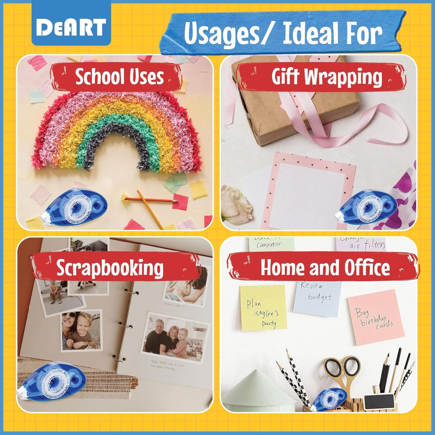 Double Sided Tape Scrapbook Tape Roller, Adhesive Glue Runner, Scrapbooking Journaling Supplies, Must Have Tapes for Paper Art & Craft Card Making Gift Wrapping School Office (4)