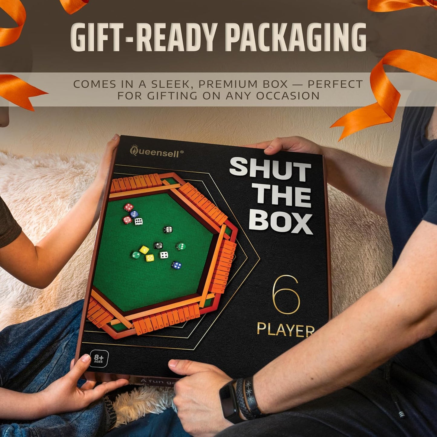 Queensell Shut The Box Game Wooden Board for 1-6 Players - 16-inch Shut The Box Game 12 Numbers for Adults & Kids - Ideal for Games Night