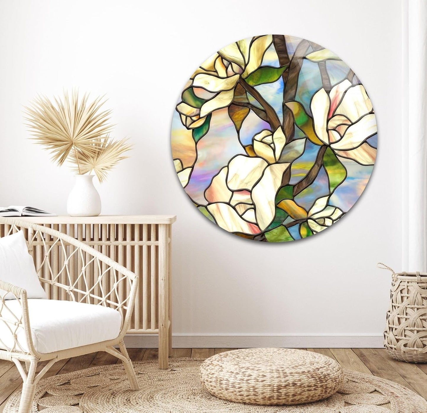 My Photostation.com 32Wx48H'' Stained Magnolia Glass Wall Art Tempered Glass Printing Wall Decor Large Wall Art Wall Hangings