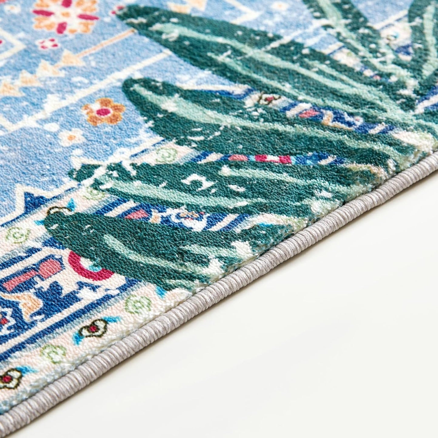 Washable Oriental Rugs Boho Vintage Tropical Jungle 5x7 Area Rugs Thin Plant Oriental Carpet for Bedroom Kitchen Dining Living Room Office Distressed Indoor Entry Floor Rug