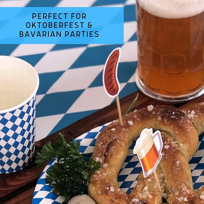 Blue & White Oktoberfest Tablecloth 40" x 40" – Bavarian Checkered Polyester Table Cover – Oktoberfest Decorations for Party, German Theme Party Supplies, Reusable & Durable | OktoberfestHaus