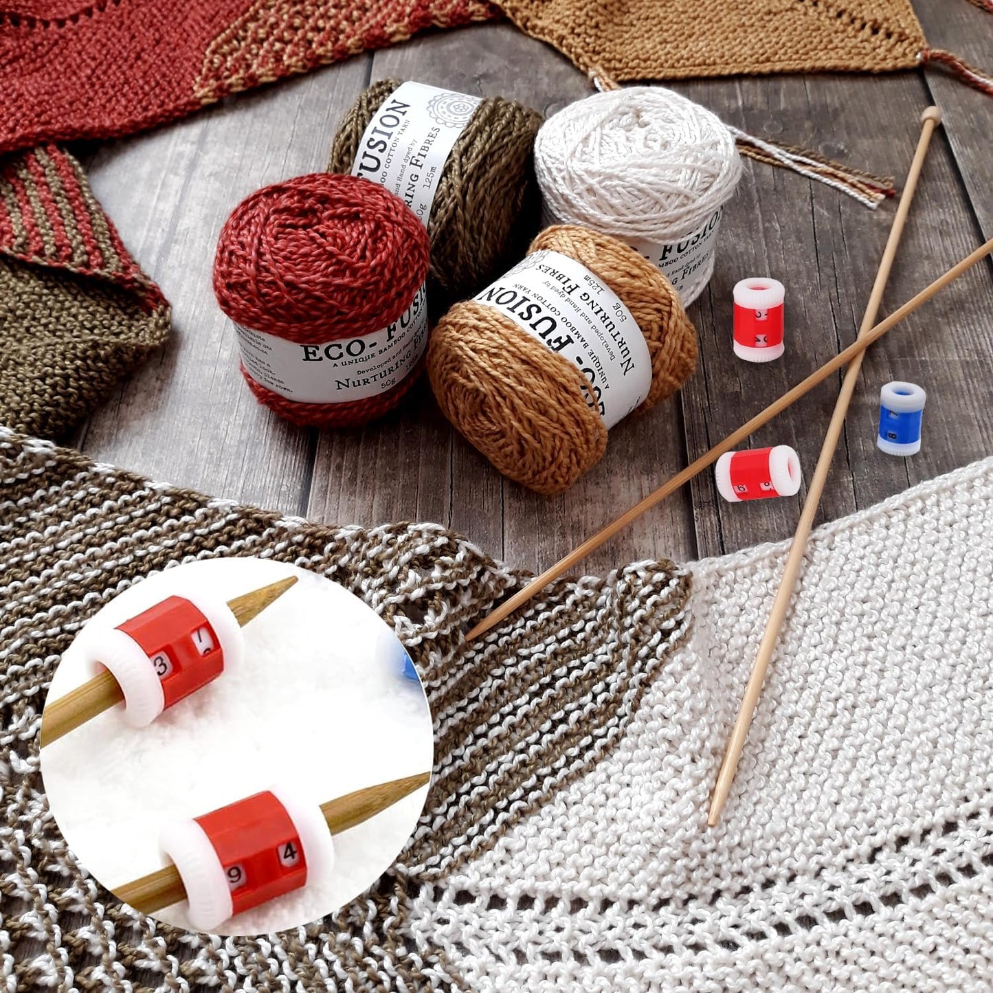 Booge 10 Pcs 2 Sizes Plastic Knit Counter Knitting Crochet Stitch Marker Row Counter for Recording The Number of Weaving Rows - 5 Large and 5 Small