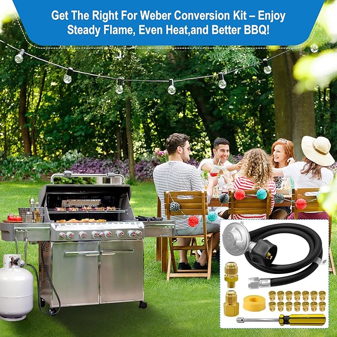 Natural Gas to Propane Conversion Kit for Weber Genesis,Genesis II,for Weber Spirit II 310/315/210–Includes 5FT Propane Regulator Hose for Weber Grills,14 Orifices (3 Sizes),3/8”Fittings and Tools.
