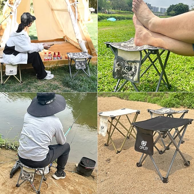 Opliy Camping Stool 2 Pack,Portable Folding Stool for Outdoor Gardening and Beach Hiking Fishing,Foot Stool with Carry Bag (Green)