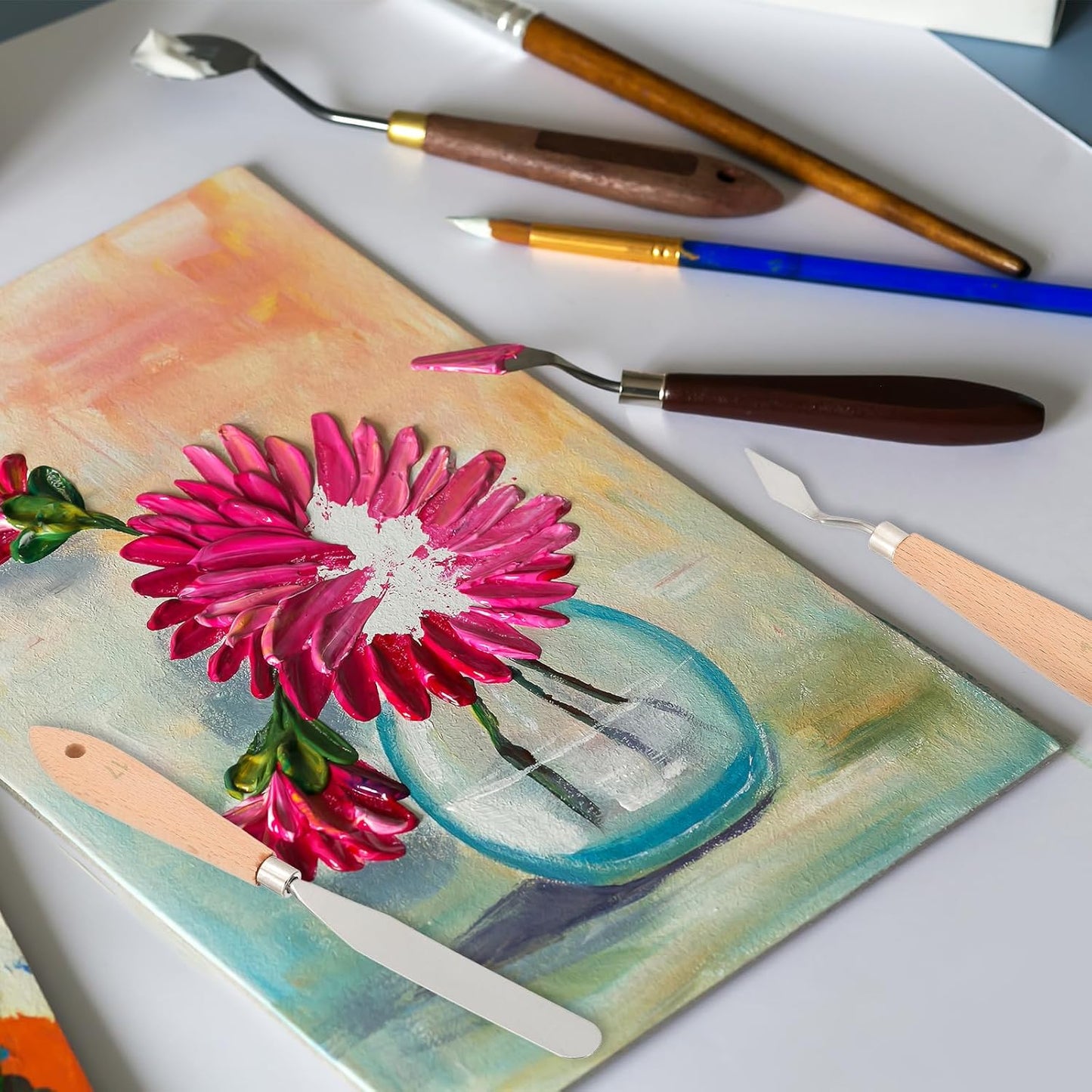 PATIKIL Art Spatula, No.12 22mm Stainless Steel Flexible Palette Knife Painting Knife Painting Spatula Oil Painting Mixing Scraper with Wood Handle for Canvas Acrylic Painting, Brown