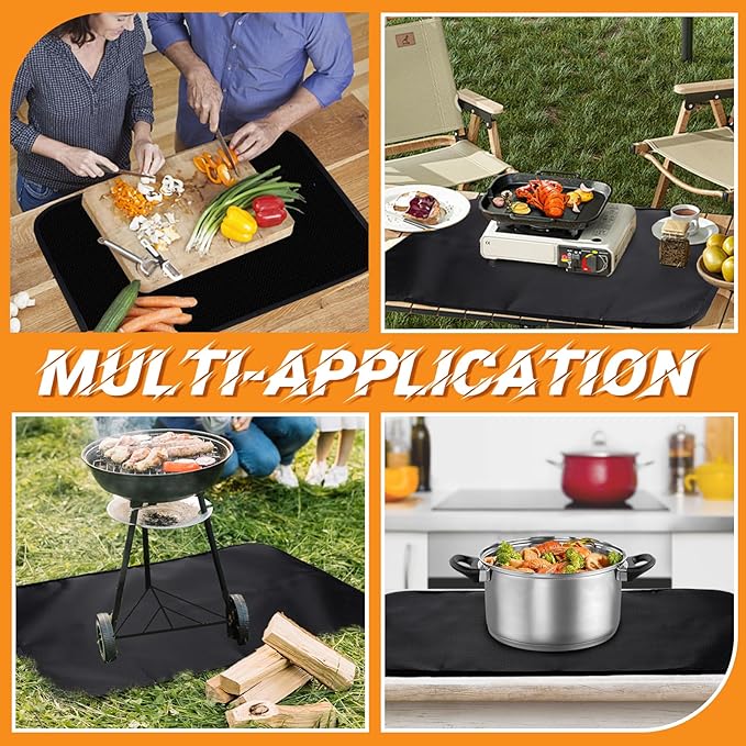 Apipi 24 x 31in Fireproof Grill Mat for Outdoor Grill - 2mm Thickened Heat Resistant Mat for Countertop, Easy to Clean & Waterproof & Oil Proof for Protecting Prep BBQ Table