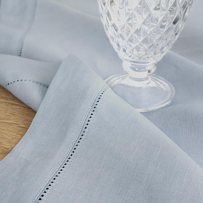 Solino Home Linen Table Runner 144 Inches Long - 100% Pure Linen Dusty Blue Table Runner 14 x 144 Inch for Winter, Spring, Easter - Classic Hemstitch