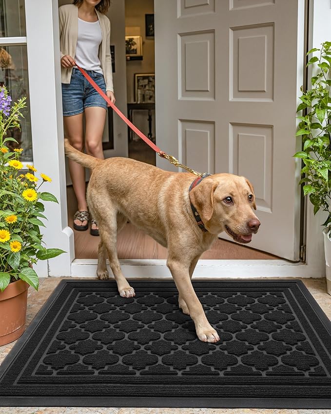 Color&Geometry Large Front Door Mat Outside Entrance, Heavy Duty Non Slip Low Profile Doormat for Entryway, Trap Dirt and Moisture Welcome Mats All-Weather, Easy Clean, Patio, Garage, 36"x60" Black