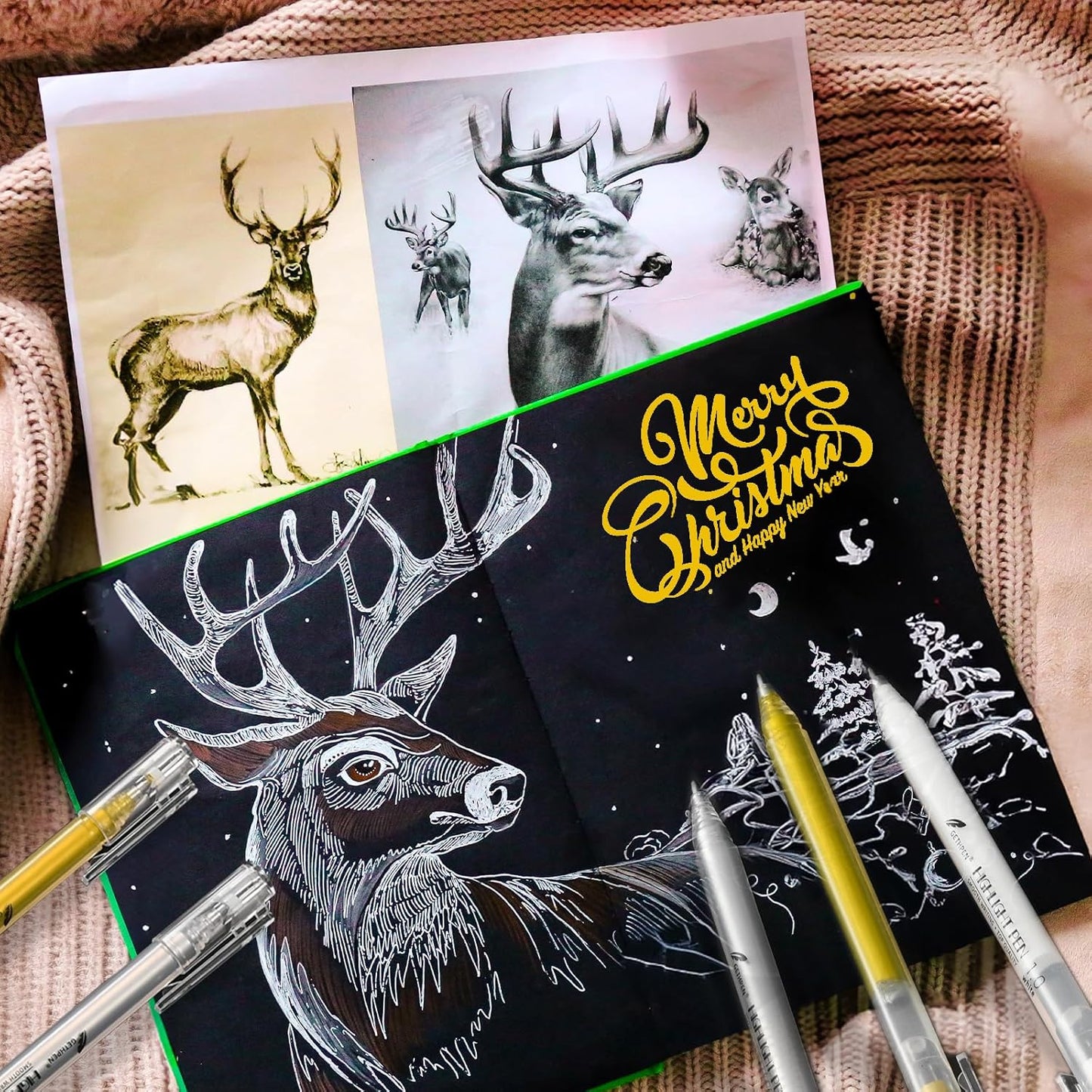 3 Colors Gel Pen Set – White, Gold & Silver 1.0mm Fine Point Gel Ink Pens for Artists, Black Paper Drawing, Bullet Journaling & Holiday Crafts – Opaque Archival Ink, 3-Pack