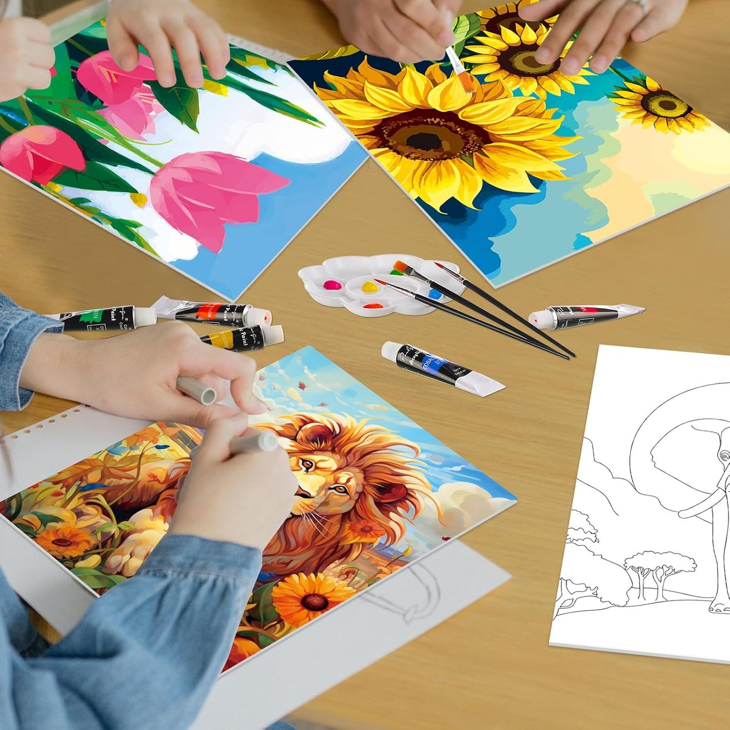 Cholemy 36 Pcs Paint and Sip Kit for Adults 8''x10'' Pre Drawn Canvas for Painting DIY Afro Acrylic Painting Kit Wood Easel Brushes Date Night Bulk for Christmas Party Gifts(Plants Animals)