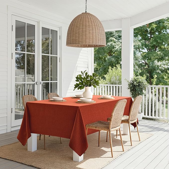 MIULEE Burnt Orange Linen Polyester Tablecloth Fall Thanksgiving 60x84 Inch Rectangle Table Cloth Waterproof,Stain Resistant & Wrinkle Resistant for Dining Party Wedding