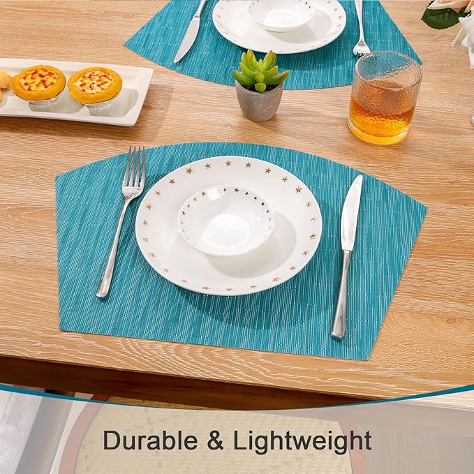 SHACOS Wedge Placemats Set of 8 Woven Vinyl Plastic Placemats for Small Round Table Place Mats Wipe Clean Non Slip Table Mats, Blue Black