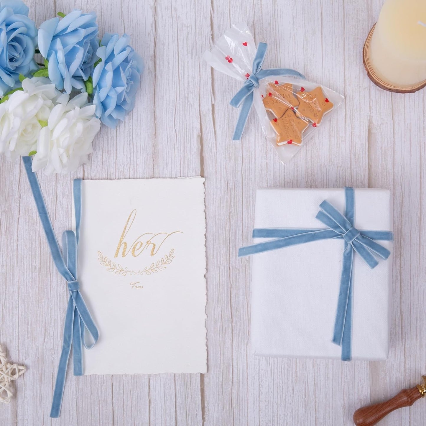 Vintage Dusty Blue Velvet Ribbon Christmas Ribbon for Gift Wrapping Crafts Christmas Tree Ornaments Garland Decorations, 3/8 Inch X 25Yd