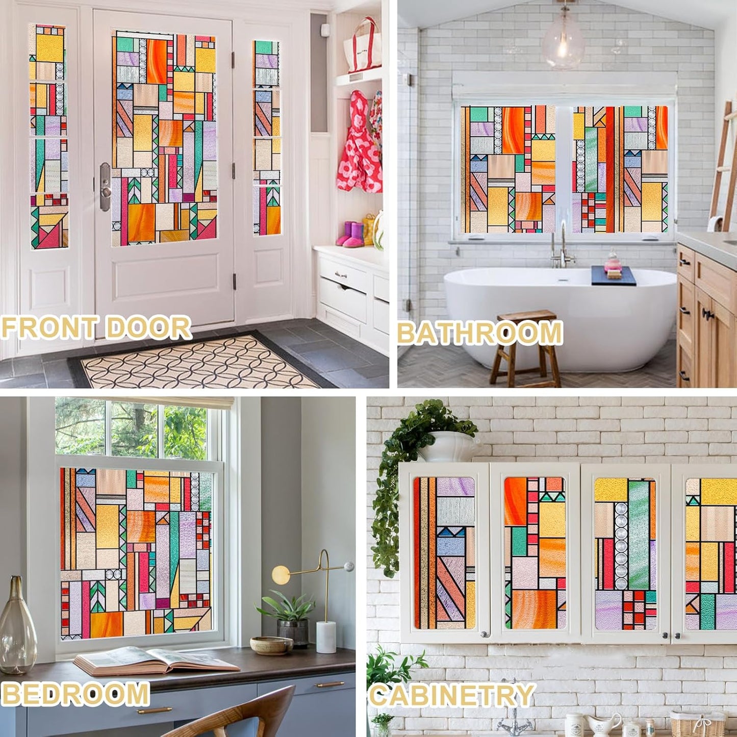 3D Stained Glass Window Privacy Film, Heat Control UV Blocking Static Cling Decorative Window Film for Bathroom,Front Door,Home Non Adhesive,23.6 x 35.4 inches Autumn Reverie