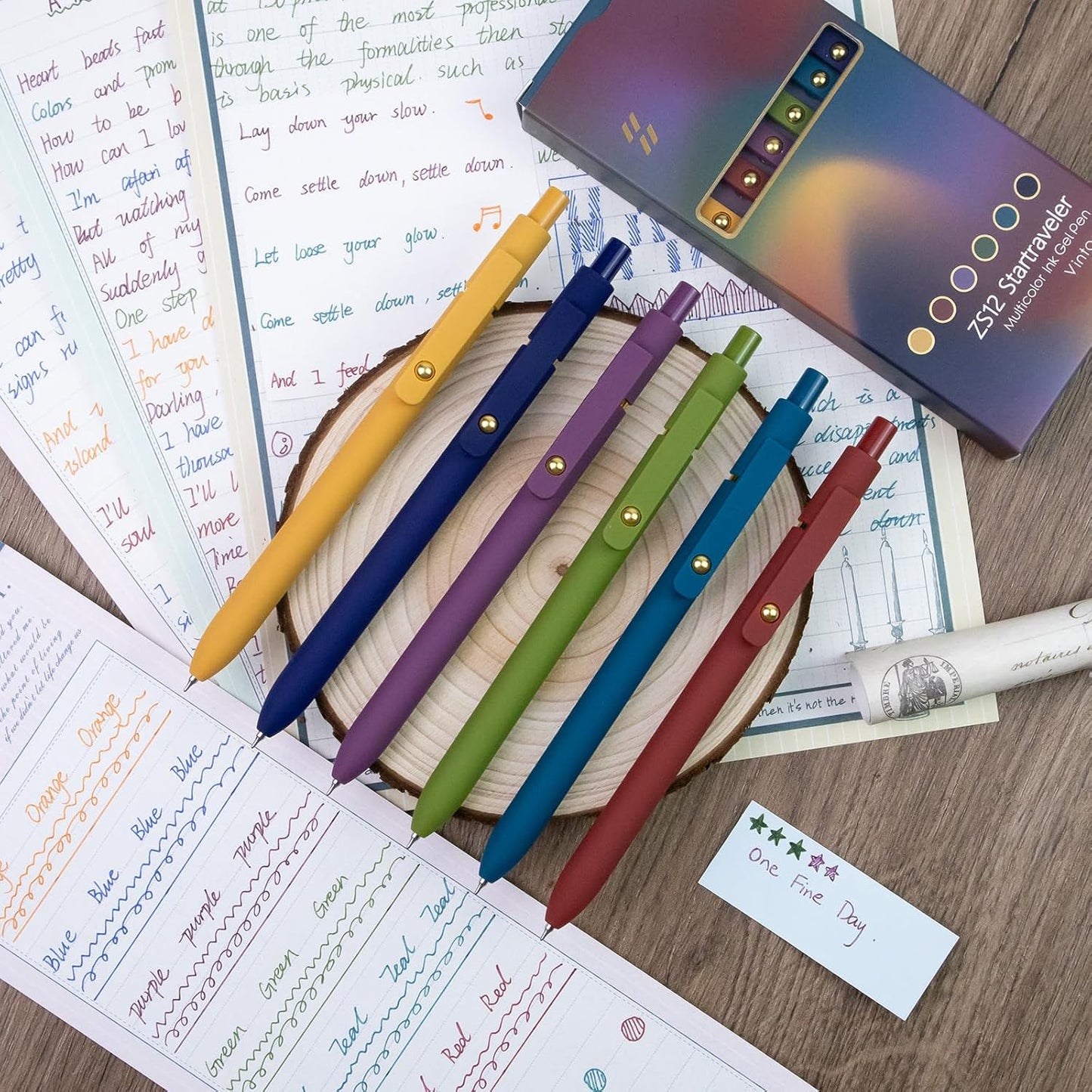 6 Pcs Color Pens for Journaling 0.5mm Fine Point Colored Gel Ink Pen, Smooth Writing Colorful Pens for Note Taking, Gift Set for Women & Men (6 Pcs Vintage Gold)